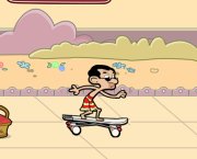 Mr Bean patineta en la playa