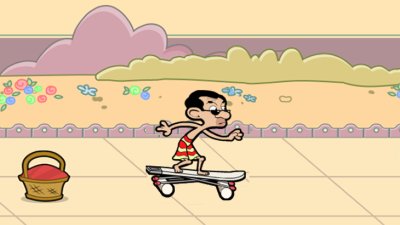 Mr Bean skateboard sur la plage