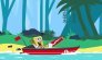 SpongeBob mit dem Boot auf dem Fluss