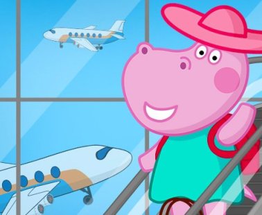 Aventures en famille d'hippopotames à l'aéroport