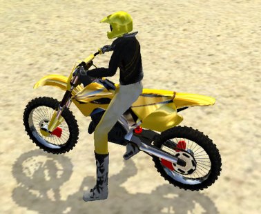 Simulator mit Motorrad auf Sand